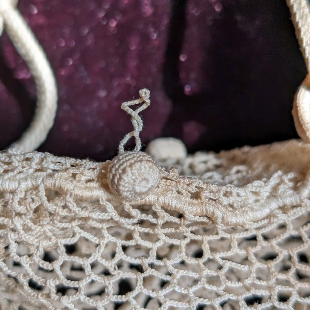 Antique Crocheted Lace Purse Evening Wedding Bag Victorian - Picture 7 of 16